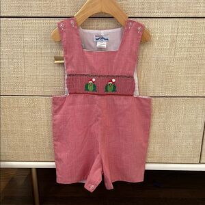 Silly Goose Hand Smocked Kids Christmas Jon Jon Frog 24M